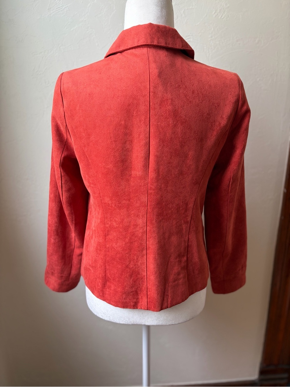 Studio Works Coral Red Faux Suede Zip Front Utility Jacket Petite 4P - Picture 7 of 10